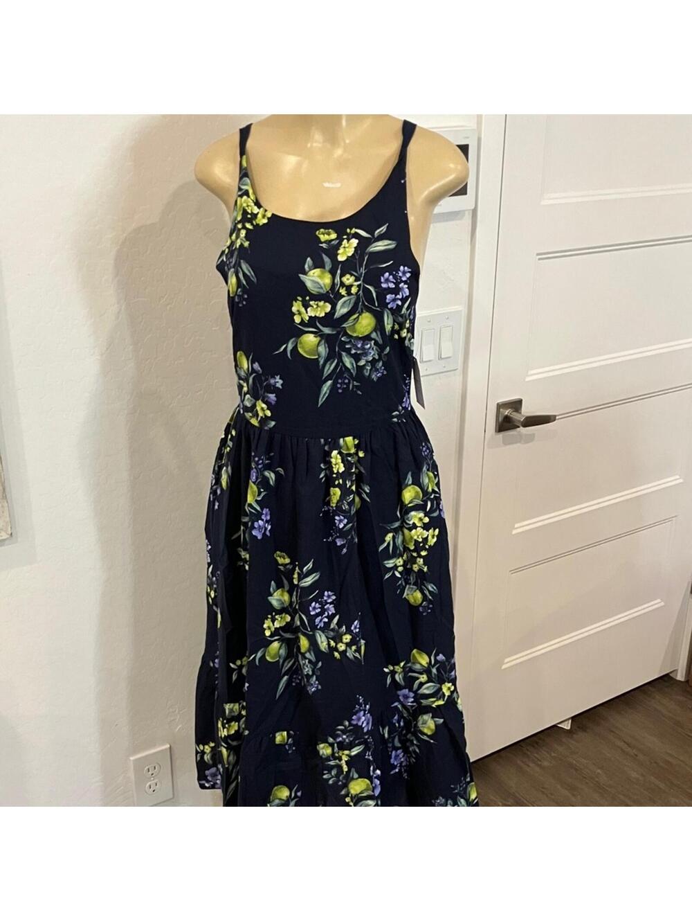 Time and Tru Navy Maxi Dress with Lemon & Floral Print #662